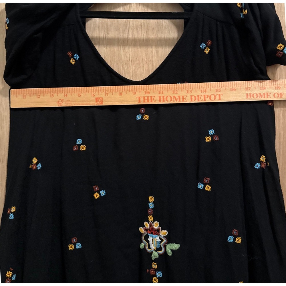 Free People Black Oxford Embroidered Cutout Back Mini Dress Boho Size Small - Picture 11 of 11